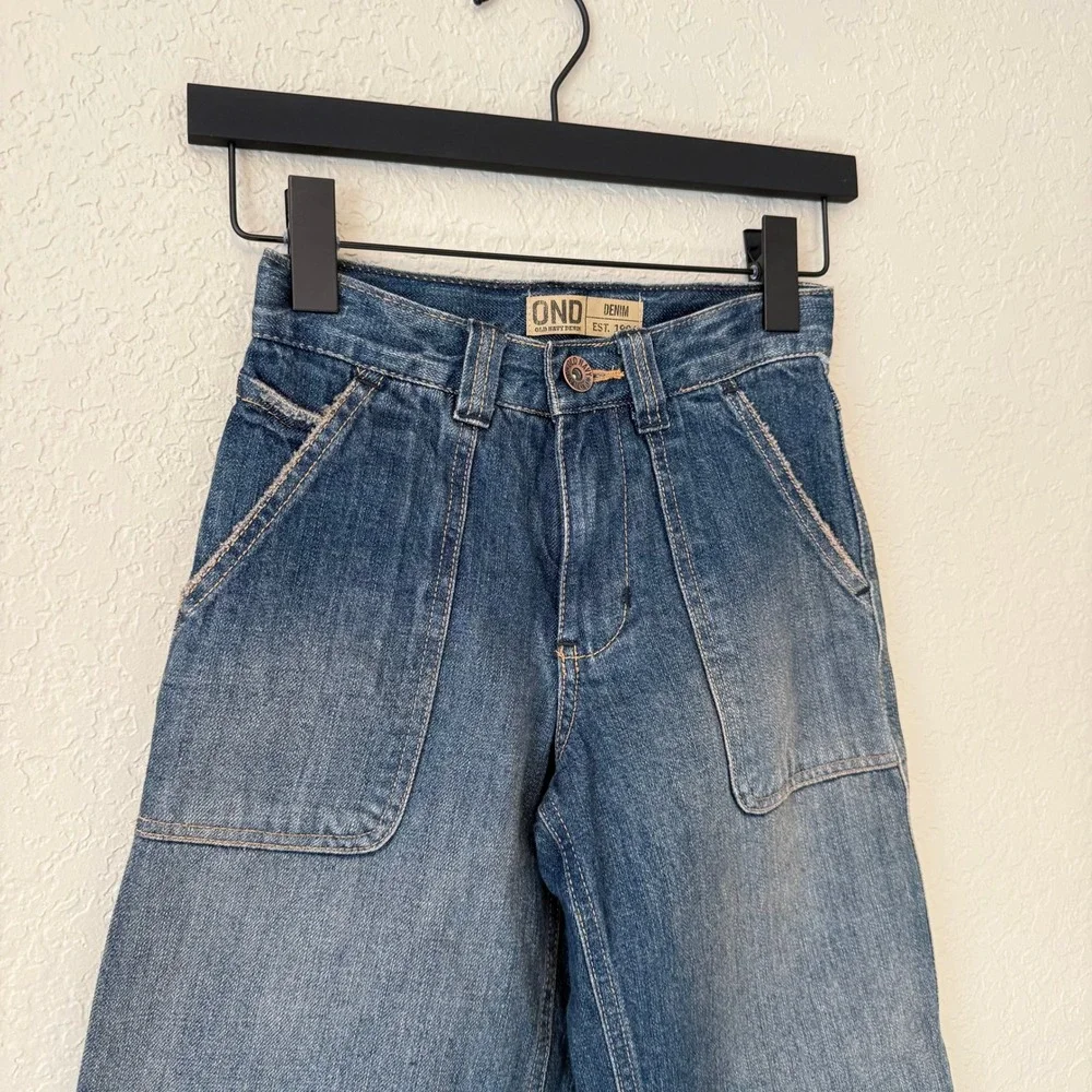 Y2K Old Navy Denim Kids Flannel Lined Wide Leg Utility Carpenter Jeans 10